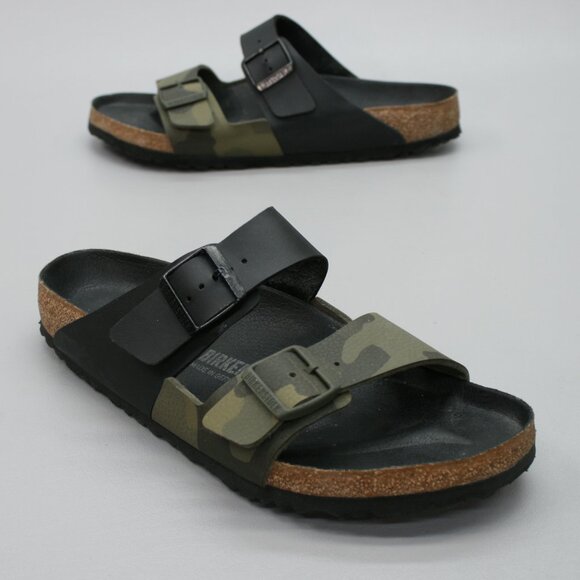 Birkenstock 44 Men's 11 Arizona Split Black/Green Camo 2-Buckle Mules Sandals - Picture 1 of 12